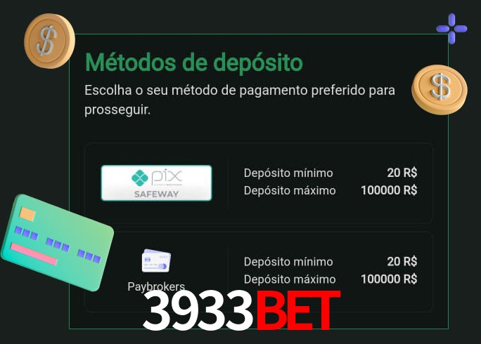 O cassino 3933Bet oferece uma grande variedade de métodos de pagamento